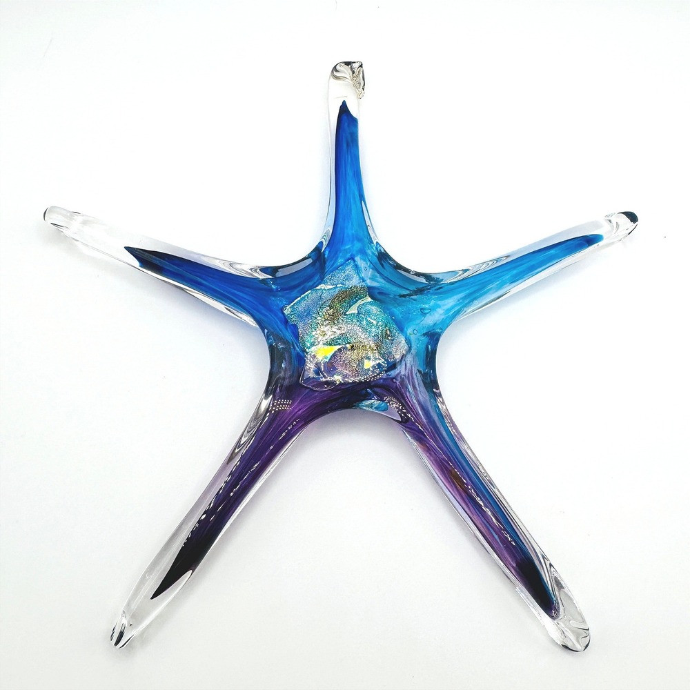 Signed Art Glass Starfish Ornament Sun Catcher Blue Purple Dichroic Luke Adams